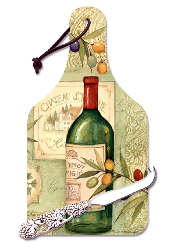 A Wine and Olives-Bottle Shaped Glass Cuttingboard Trivet